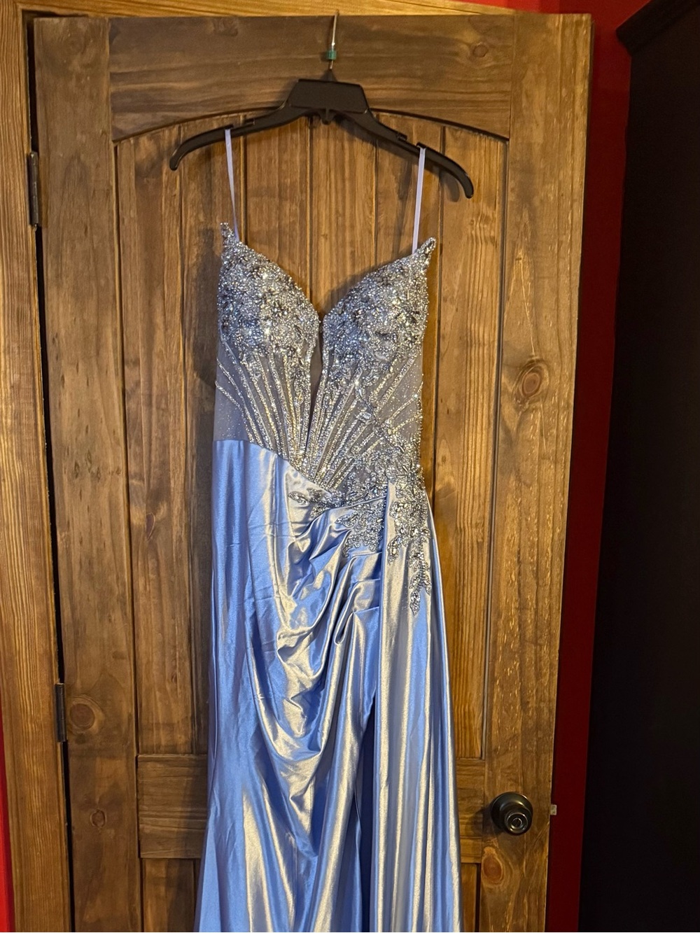 Elegant Metallic Blue Evening Skirt with Beaded Detail